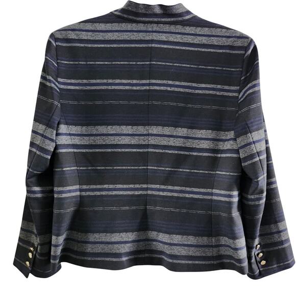 Anne Klein Blue Gray Black Striped Three-Quarter Sleeve Jacket Size Medium - Picture 2 of 7